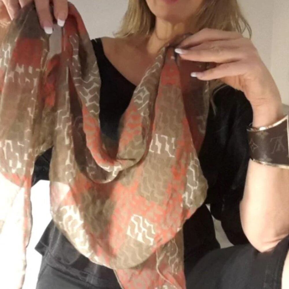 Vintage 100%  SILK Scarf Long Scarf Neutral Earthy Brown Minimalist Avante Garde